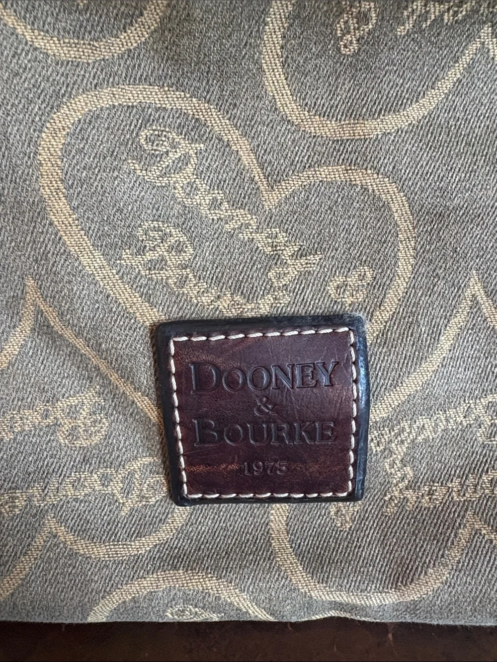 Vintage Dooney & Bourke Heart Monogram Leather Hobo Bag Beige Brown